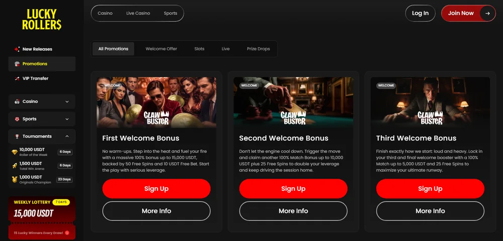 Lucky Rollers casino promotions page desktop