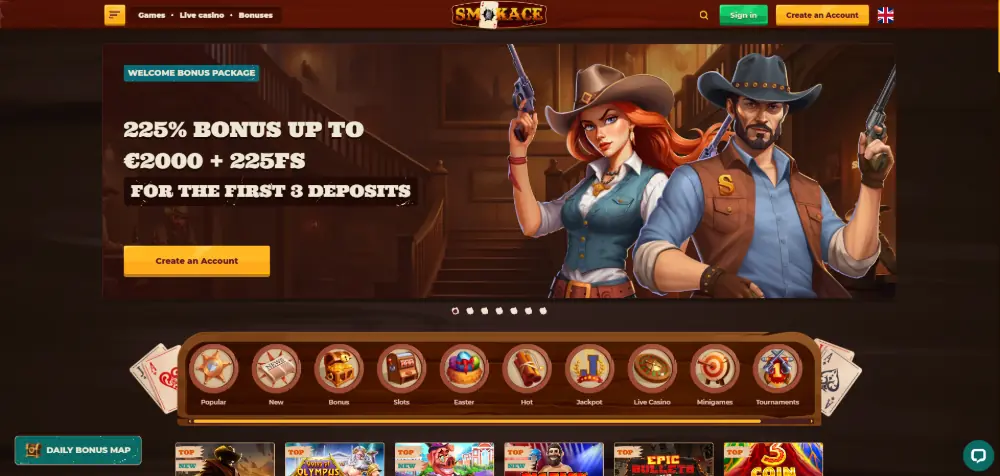 Smokace Casino homepage desktop