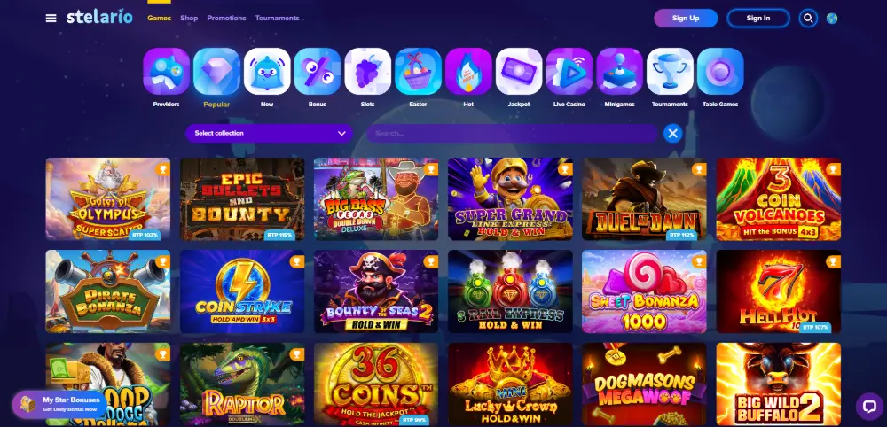 Stelario Casino games library