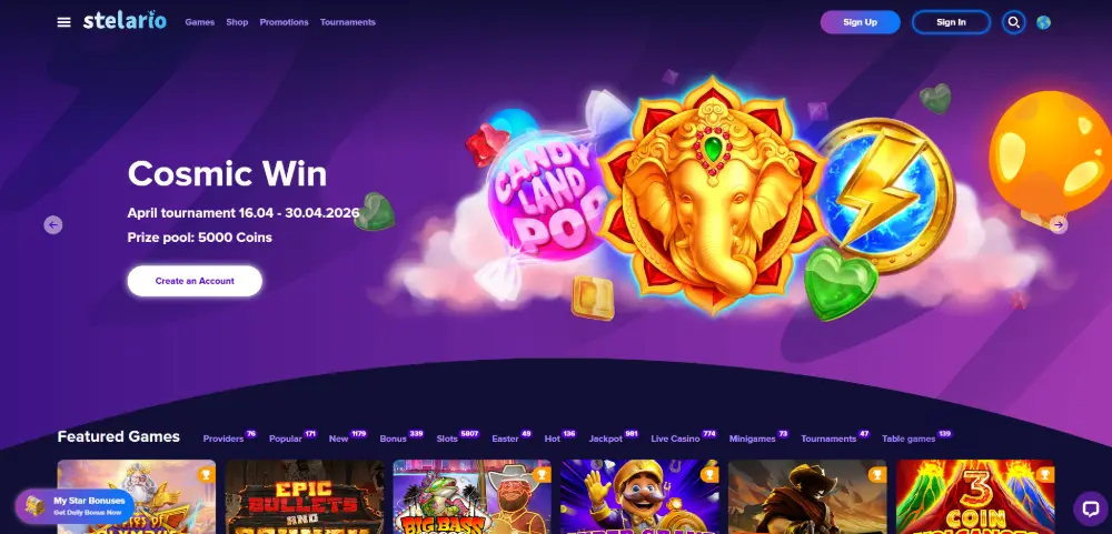 Stelario Casino homepage desktop