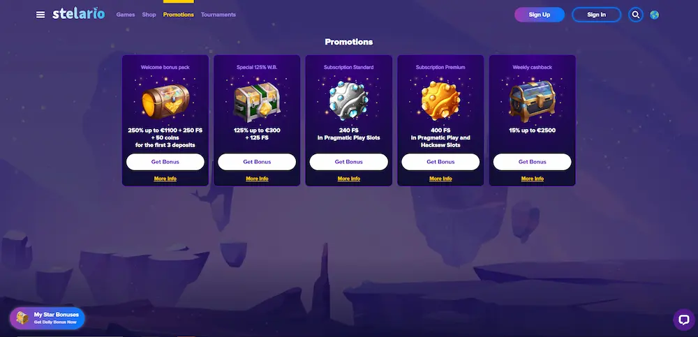 Stelario Casino promotions page desktop