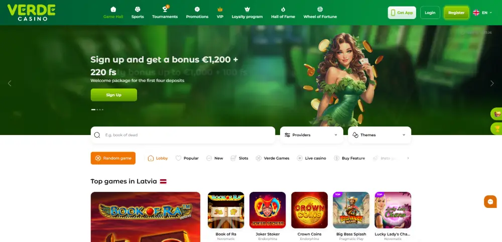Verde Casino homepage desktop